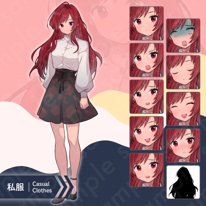 立ち絵素材】ヒロイン系勝ち気な雰囲気の赤髪ロングヘアの女子高生