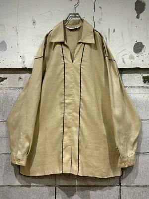 【Caka otto】Piping Design Vintage Loose Linen Skipper Pullover