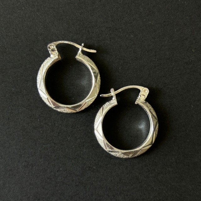 メキシコ タスコ製 Taxco シルバー925 彫り込みフープピアス/軽研磨仕上げ/両耳