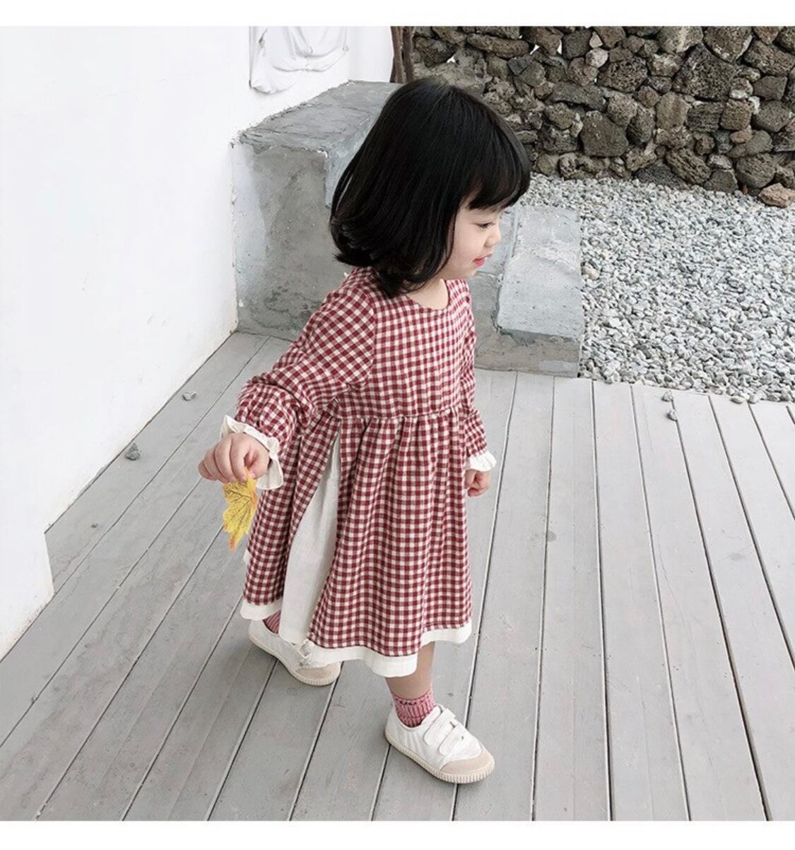 【即納】サイドデザインチェックワンピース》》》》》》》》》海外子供服 ワンピース プチプラ インポート 女の子 キッズ ガール 韓国子供服