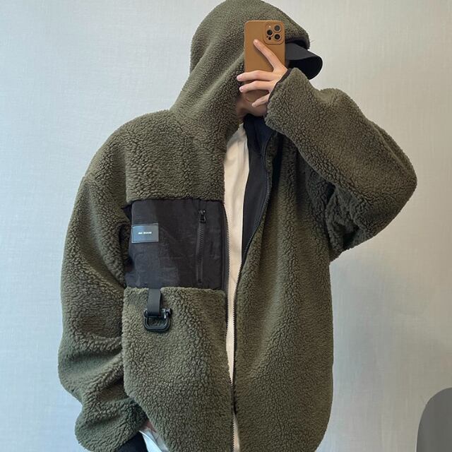 ユニセックス】A.P.C. フーデッドコート S カーキ ボアライナー付き