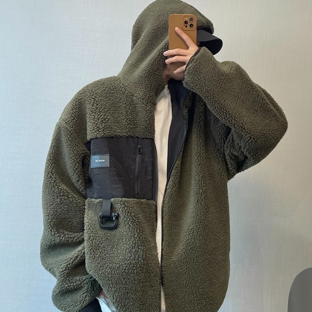 予約販売】ボアブルゾン アウター フード付き カーキ 総ボア もこもこ