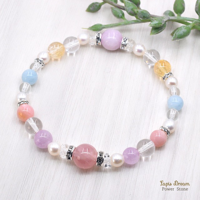 幸福感で満たされるお守り |  極上ローズクォーツ、淡水パールのパワーストーン ブレスレット