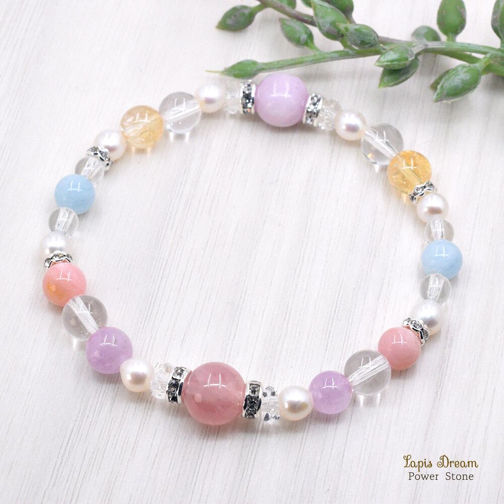 幸福感で満たされるお守り | 極上ローズクォーツ、淡水パールのパワーストーン ブレスレット