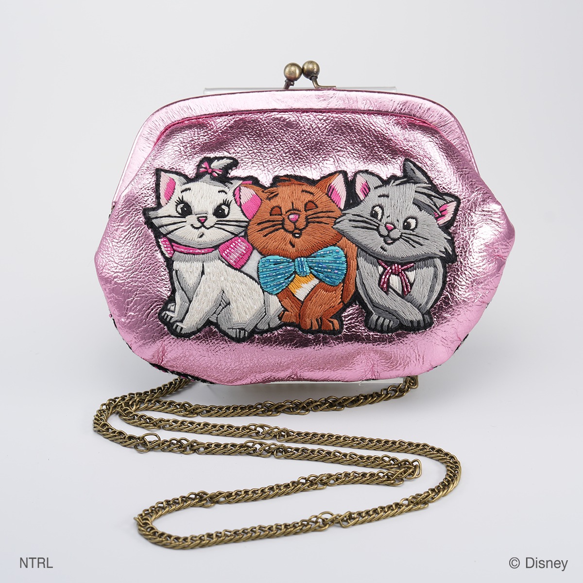 Disney 刺繍がま口ショルダーバッグ / The Aristocats (Metallic pink 