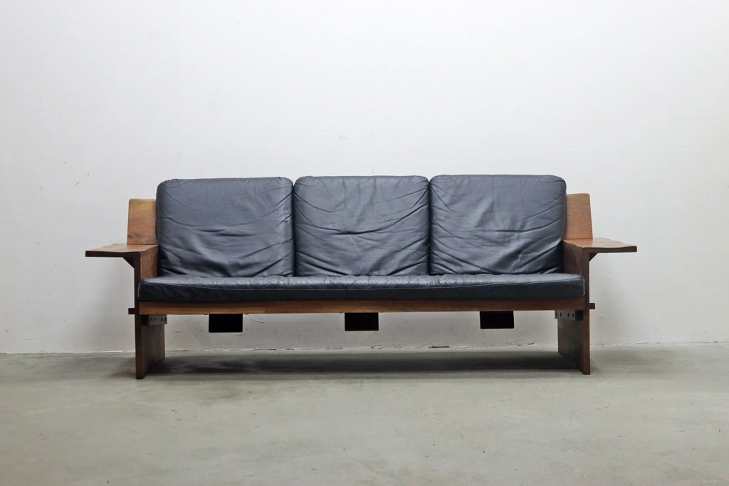 マルショウ オンダ ウォールナット 無垢材 本革 3Pソファ 3シーター モダン