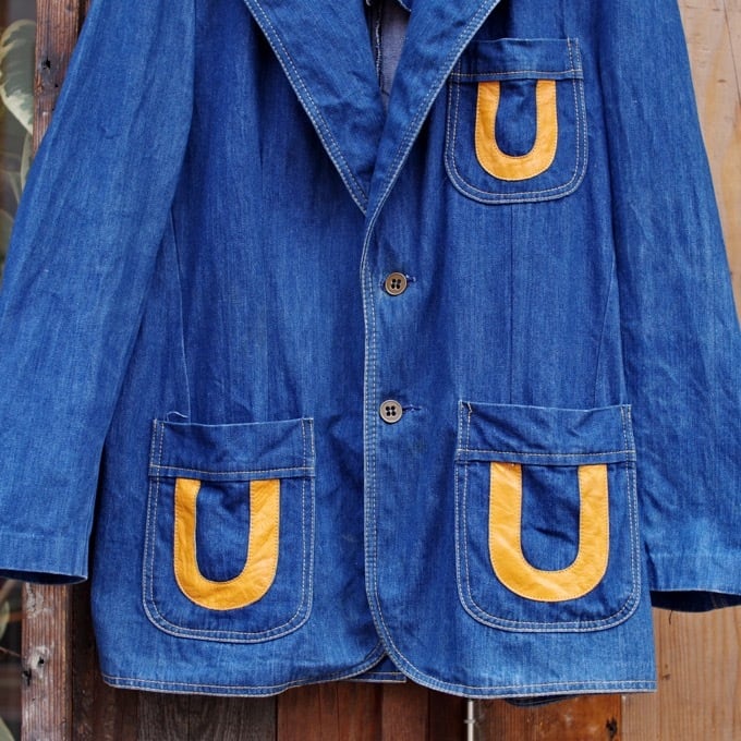 1970s SEARS Jeans Joint Denim Tailored Jacket with Leather 1970s SEARS Jeans Joint Denim Tailored Jacket with Leather