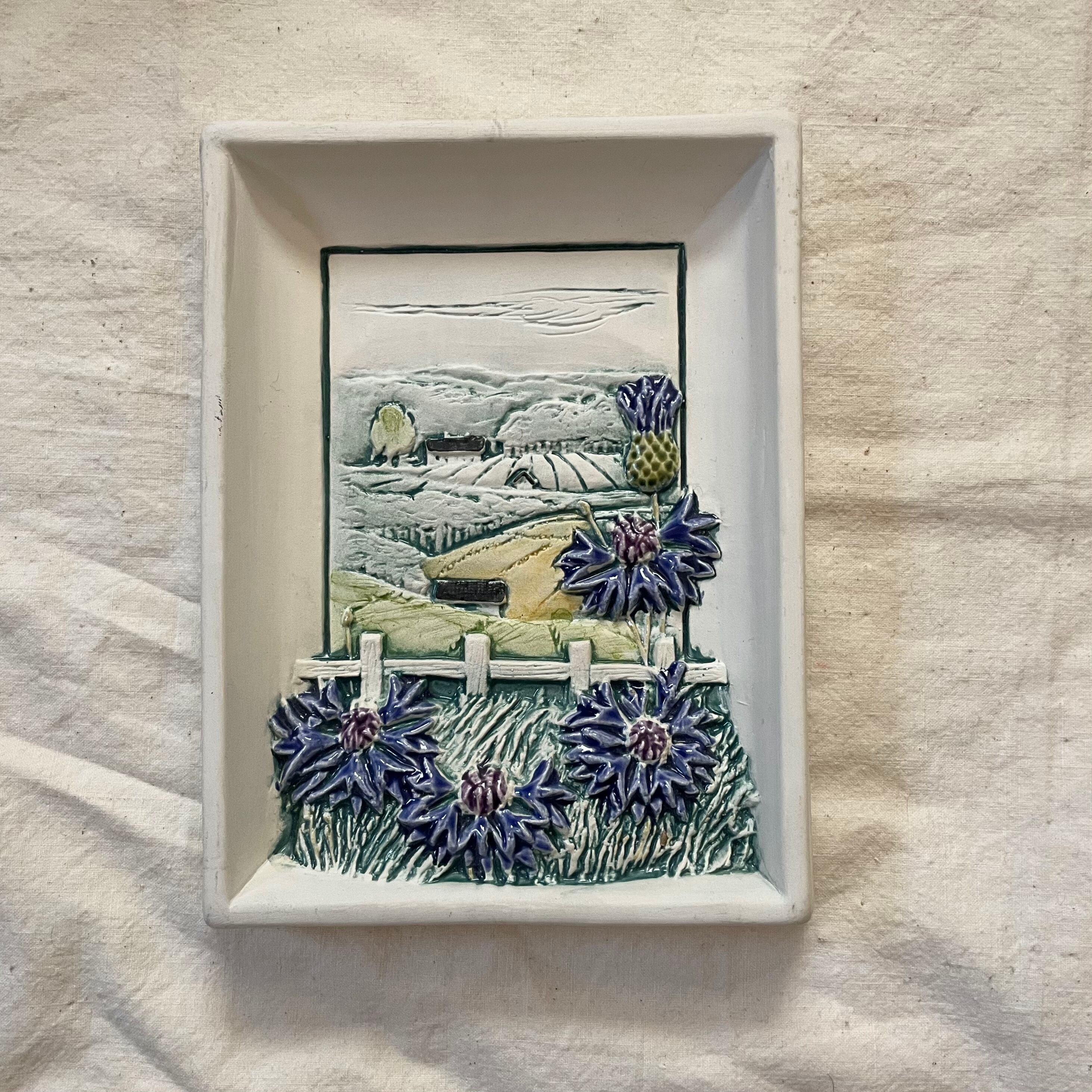 花のある風景の陶板