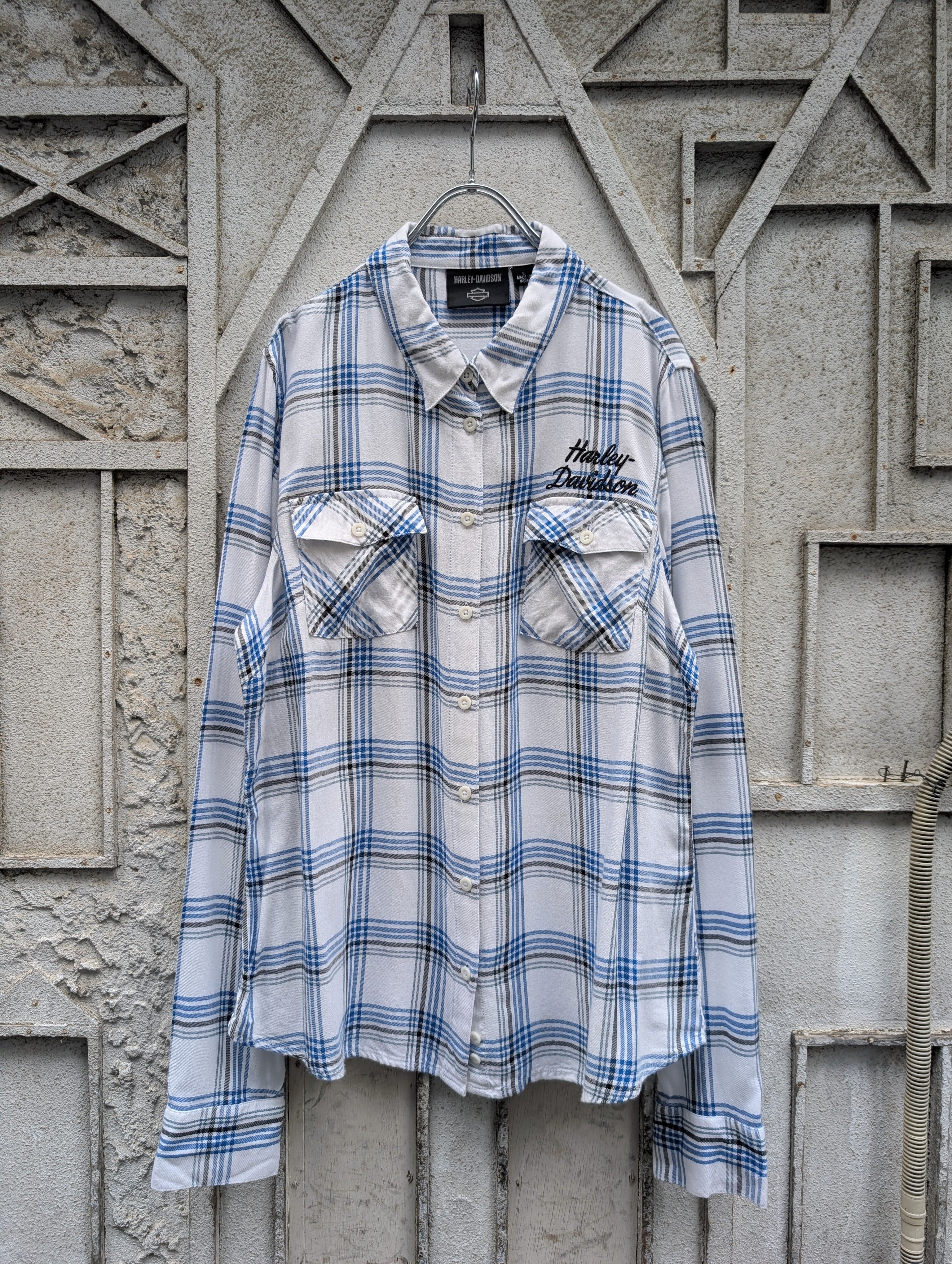 "HARLEY DAVIDSON" embroidery check shirt