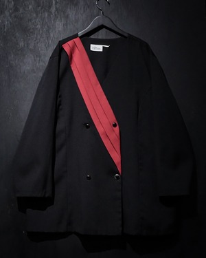 【WEAPON VINTAGE】Pleats Swiching Vintage Loose Double No Collar Jacket