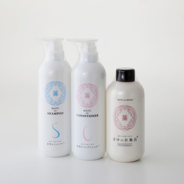 まゆのお風呂ボトル・シャンプー・コンディショナーセット　Mayu ofuro bottle(Bath essence) Mayu shampoo/Mayu conditioner