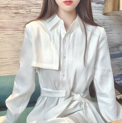 秋 冬 レディース ワンピース ホワイト 白 シャツ 襟付き 長袖 膝上