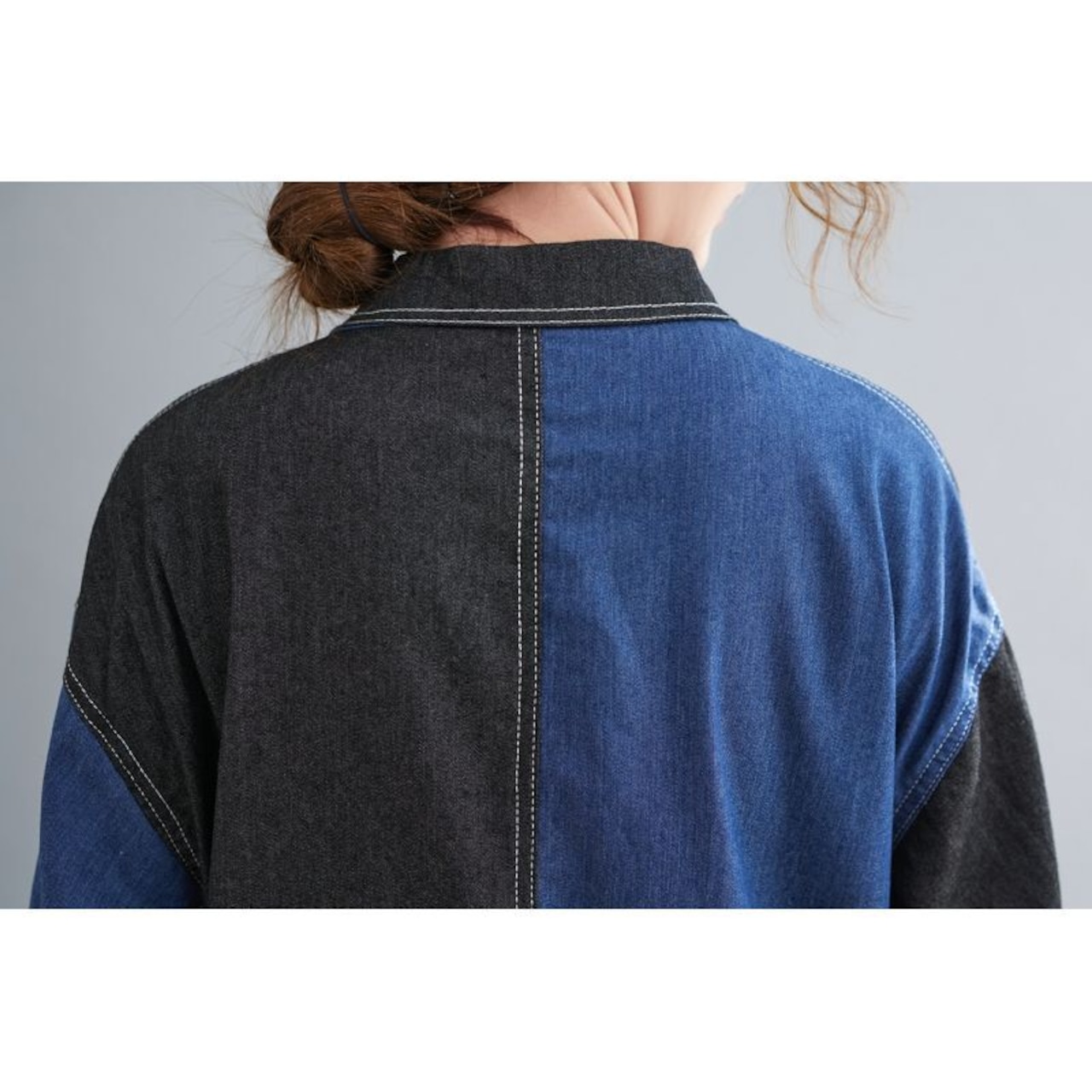 カラーブロック デニム ロングシャツ 00262