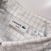 LACOSTE ラコステ SLIM FIT チェック 鹿の子 半袖シャツ サイズ FR 5 US L/ラコステジャパン/シルバーワニ/メンズ/ホワイト×水色系