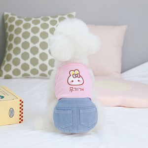 【PET】2色展開ウサギロゴのデニム切替キャミワンピース