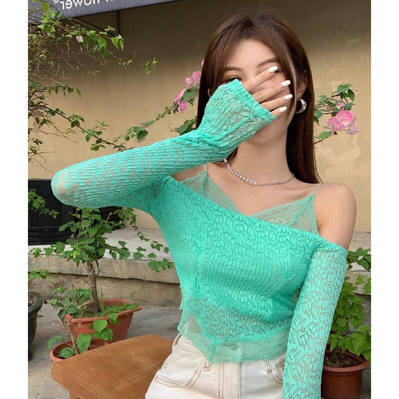 レースブラウス サマースリムショートTシャツ ロング 大人ガーリー スウィート キュート カジュアル 夏物 ピュア ステッチ ガールズファッション11602081821