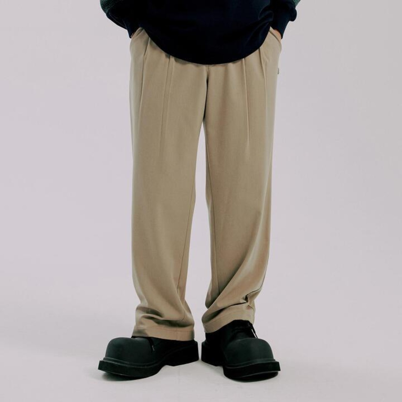 BELTED WIDE SLACKS_BEIGE