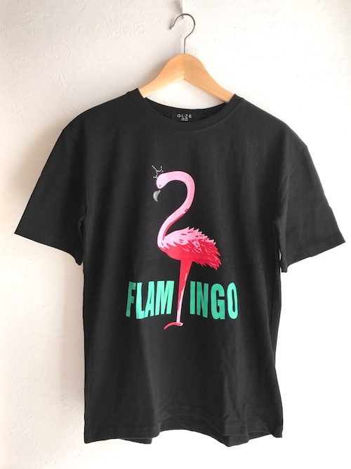 フラミンゴプリントTシャツ ブラック