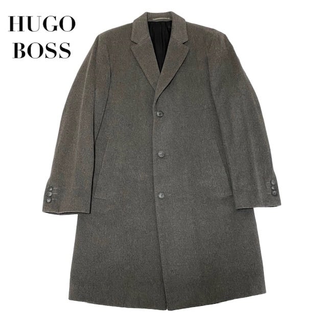 中古 ヒューゴボス HUGO BOSS チェスターコート ウール カシミヤ混 グレー メンズ Mサイズ 相当