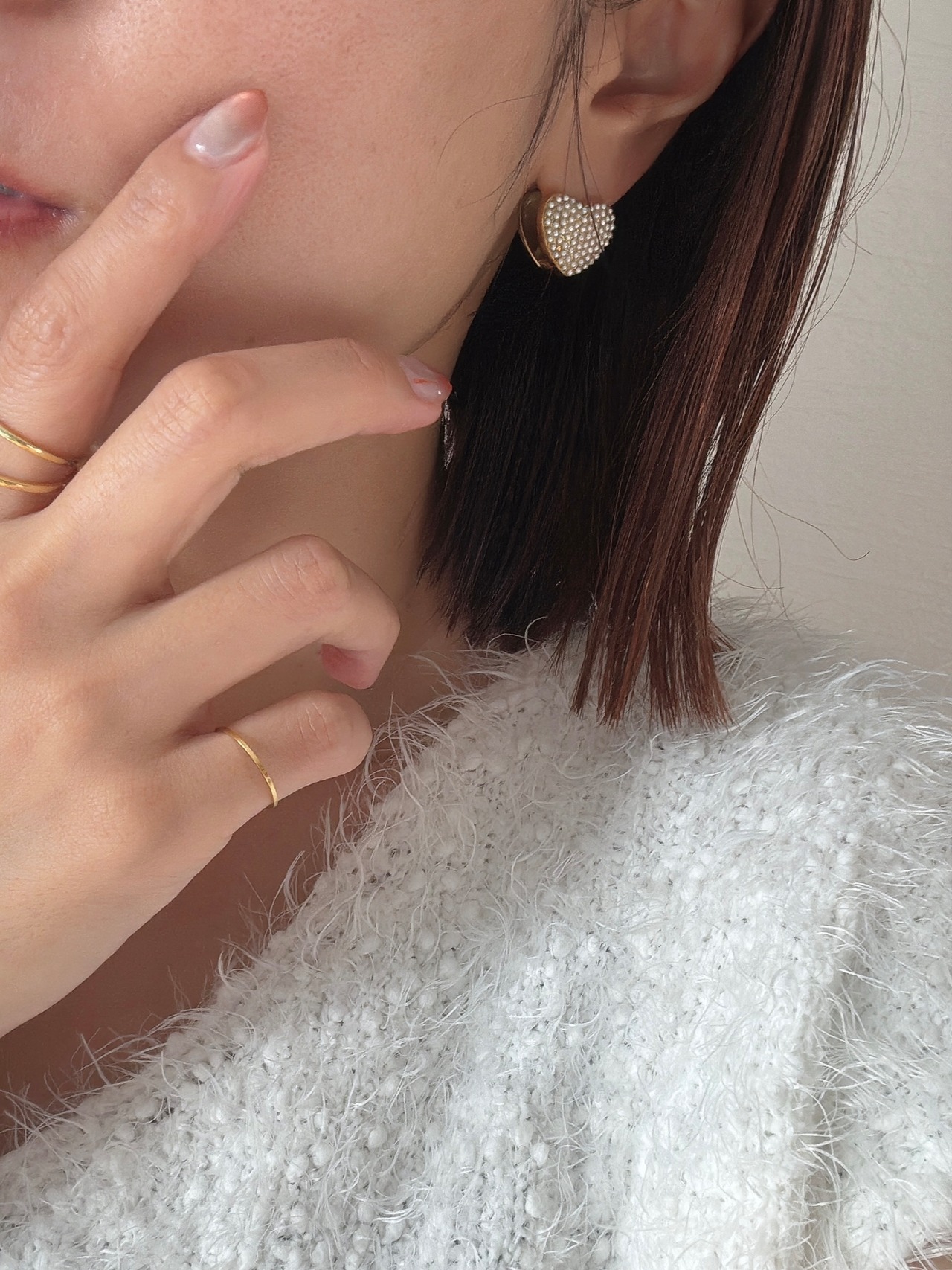 ドットパールハートピアス