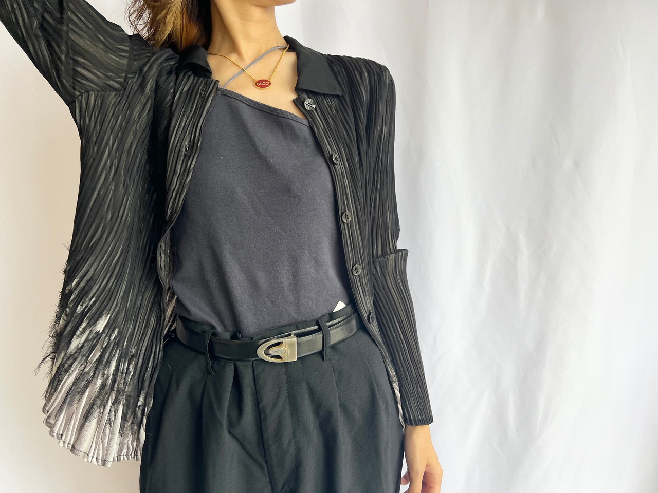 Feather pleated vintage long sleeve blouse - 3
