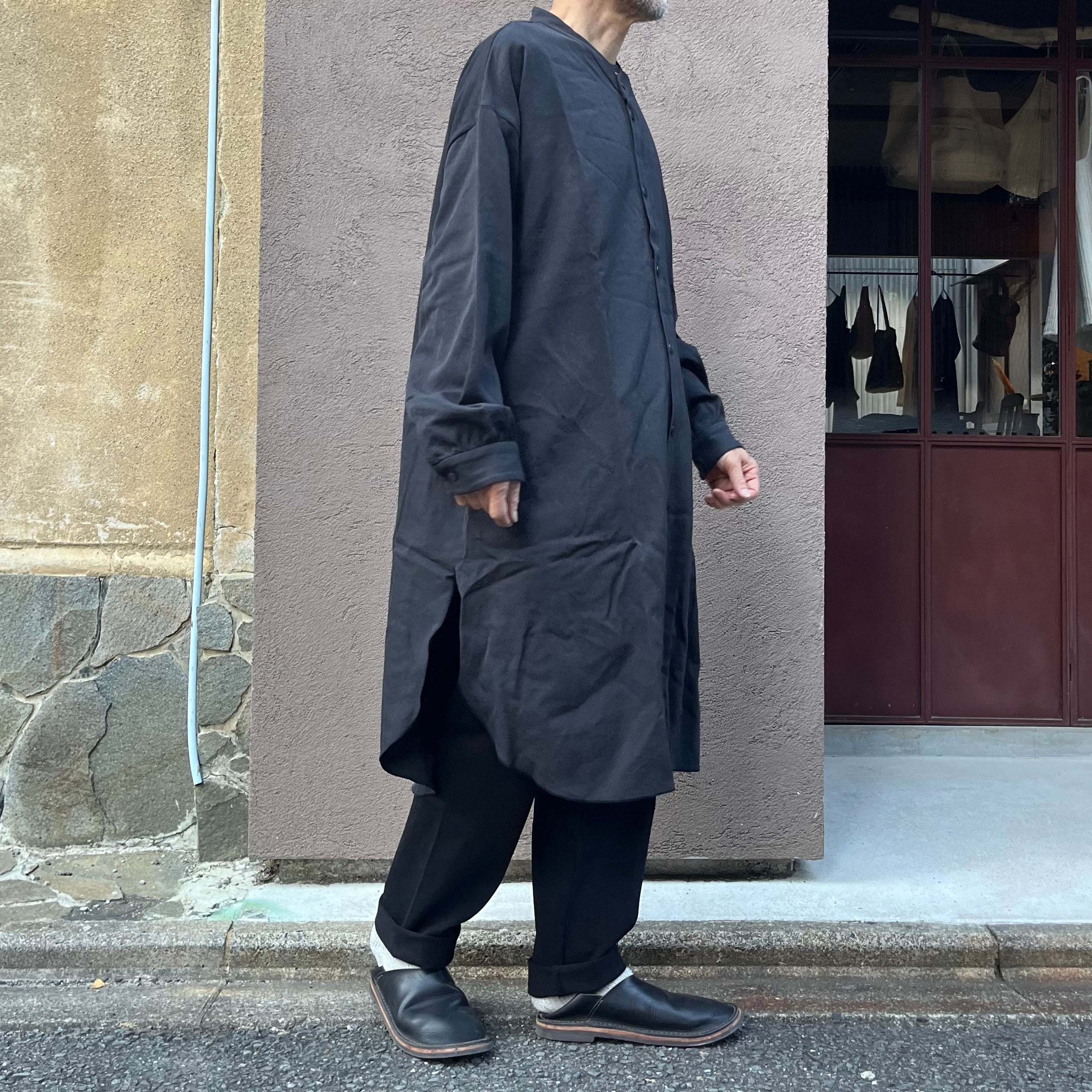 MITTAN SH-106 エアータンブルウールロングシャツ 墨黒 | Routes*Roots