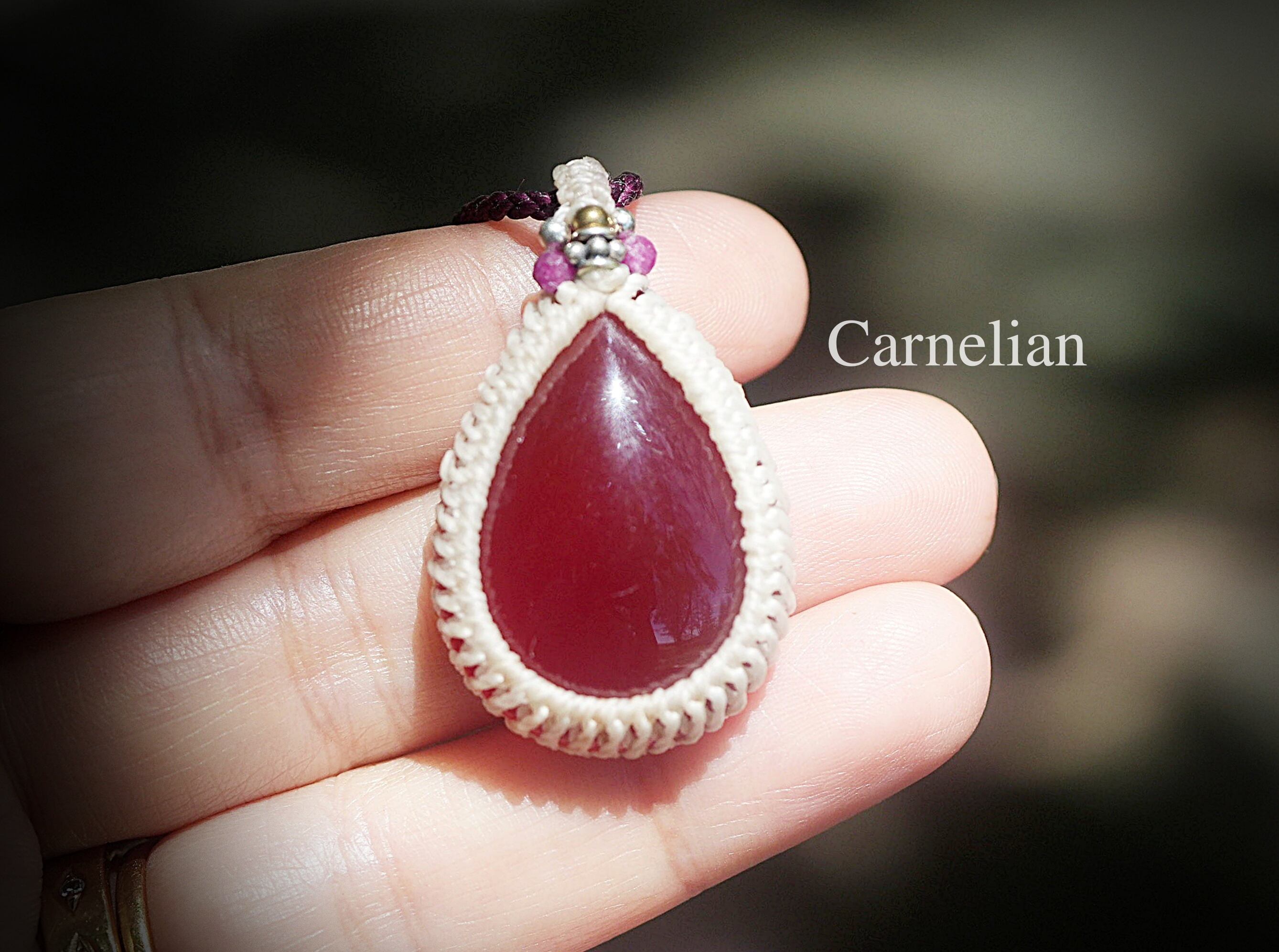 熟れたさくらんぼ色★カーネリアン マクラメネックレス1772