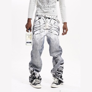 【DRIP6902】F3X Zebra Print Washed Wide Denim Pants