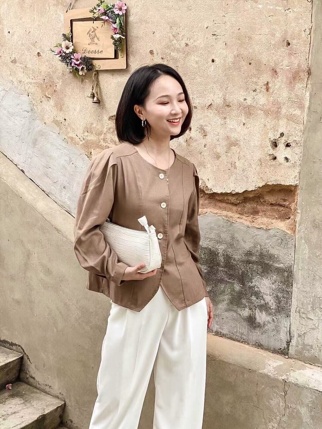 リネンブレンド パフスリーブシャツジャケット  ASF-212010-1047