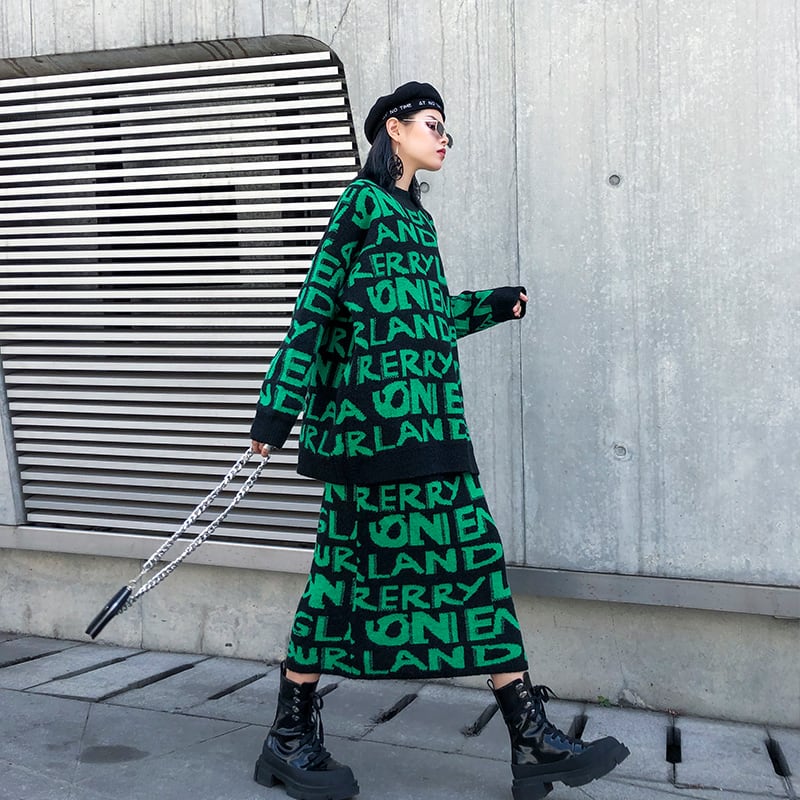 スリムニットセーター スカート ツーピース 大きめサイズ ラブタオタオダレンハウス93762350920