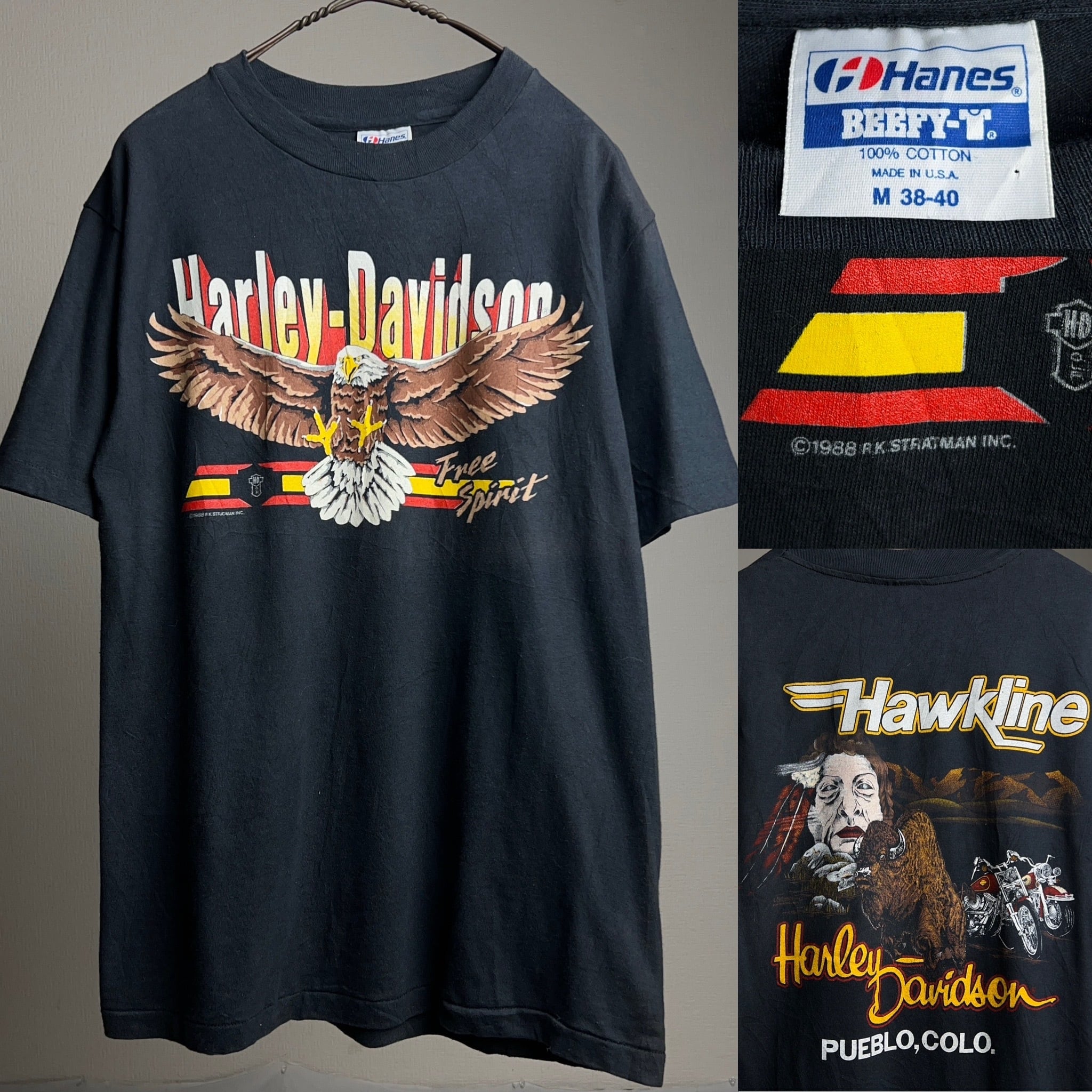 80's HARLEY-DAVIDSON T-shirt USA製 SIZE M 80年代 ハーレーダビッドソン バックプリント  Tシャツ【1000A1031】【送料無料】