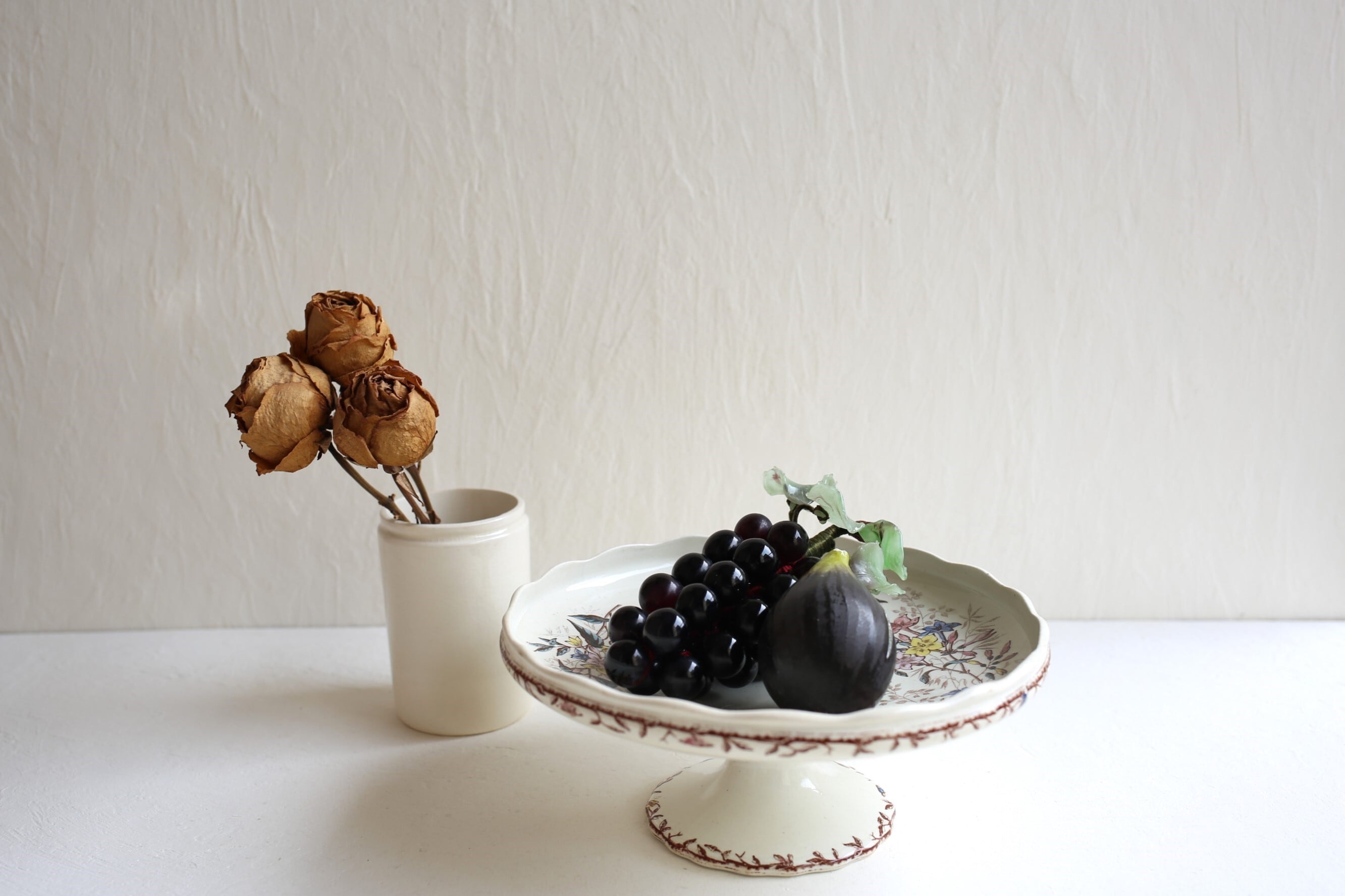 フランス アンティーク Clairefontaine クレールフォンテーヌ コンポティエ 脚付き皿『JASMIN』 N-04707