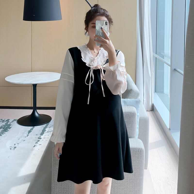 【新作】【送料無料】 マタニティウェア2020秋と冬の新しいファッションステッチ偽のツーピースドレス小さな新鮮なミドル丈のマタニティドレス-アリババ オータム 秋物 ウィンター 冬物 expec287855329471