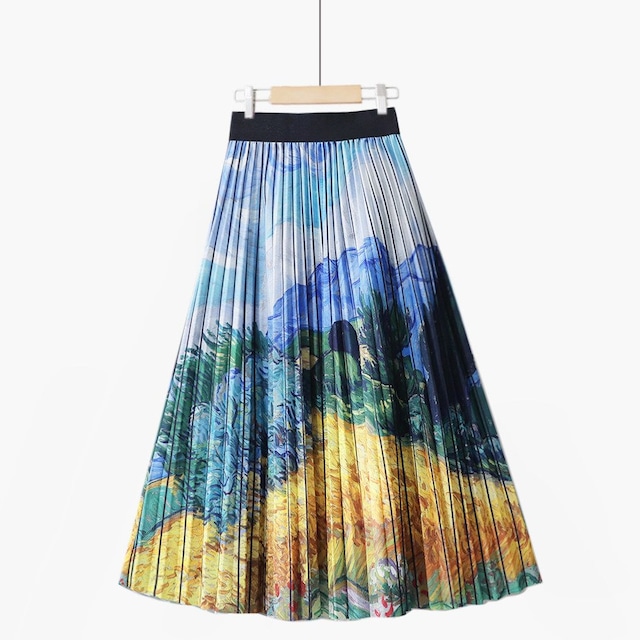 VINTAGE PRINT HIGH WAIST PLEATED MIDI SKIRT M-17564