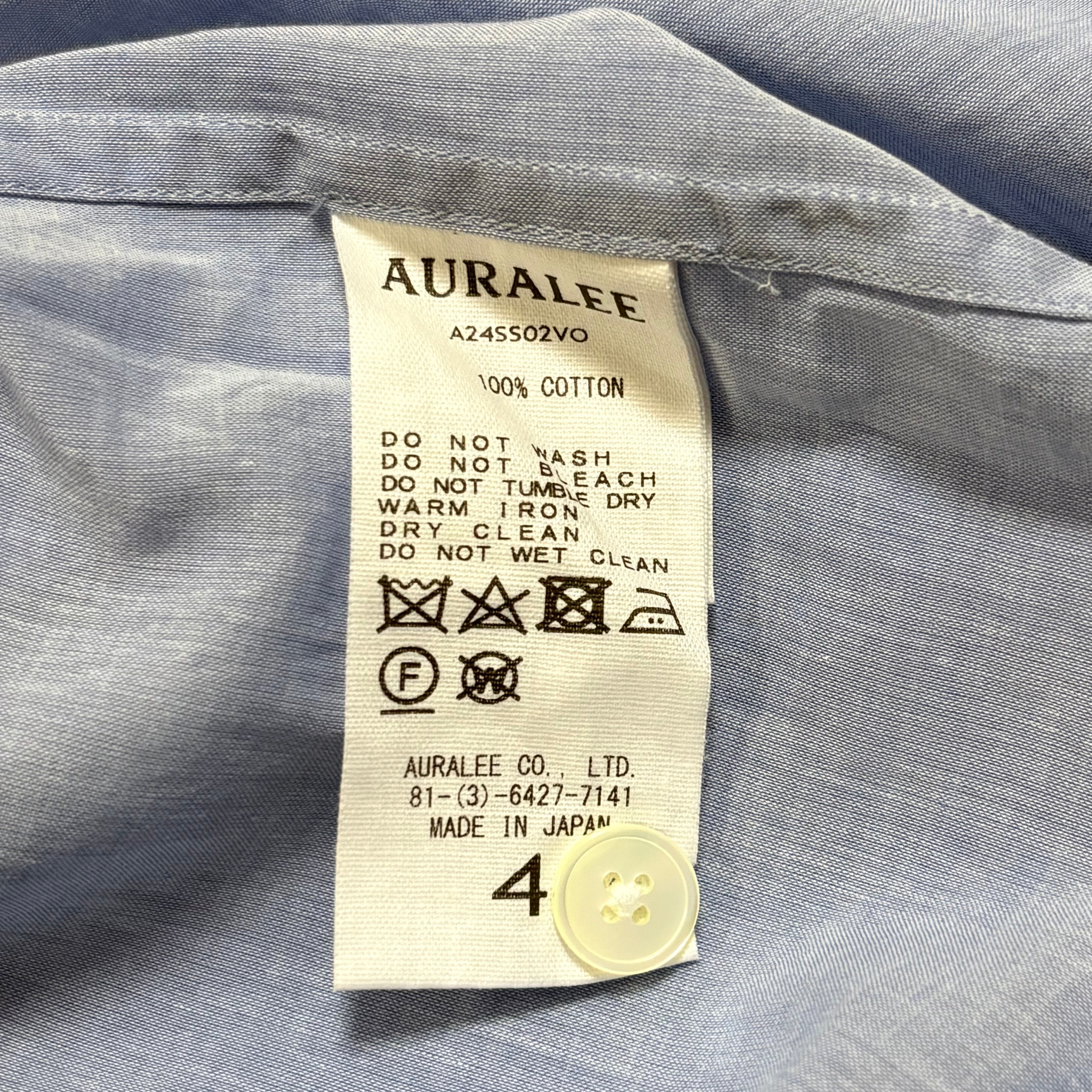 AURALEE】24SS HARD TWIST FINX ORGANDY HALF SLEEVED SHIRT SIZE:4