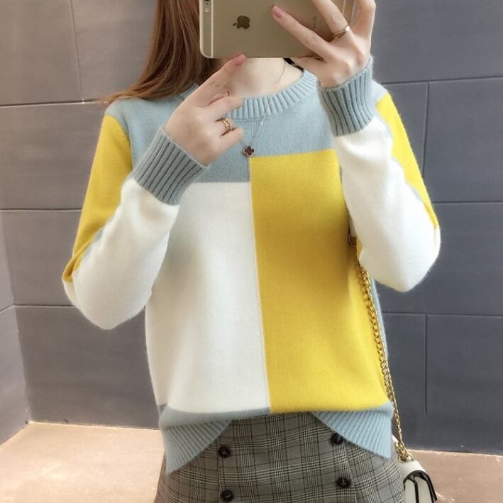 トップス レディース ニット セーター プルオーバー 長袖 袖あり 配色 カラーブロック かわいい 大人可愛い きれいめ シンプル カジュアル 大人 おしゃれ お洒落 こなれ感 キュート 主役級 存在感 抜け感 無地 秋 冬 10代 20代 30代 40代 OL 通勤 学生 通学 デート お出かけ 女子会 休日 着回し 普段使い 韓国 韓国系 送料無料 ファッション コーデ スタイル モテ 体型カバー トレンド 流行 S M L XL 2XL 大きいサイズ プチプラ