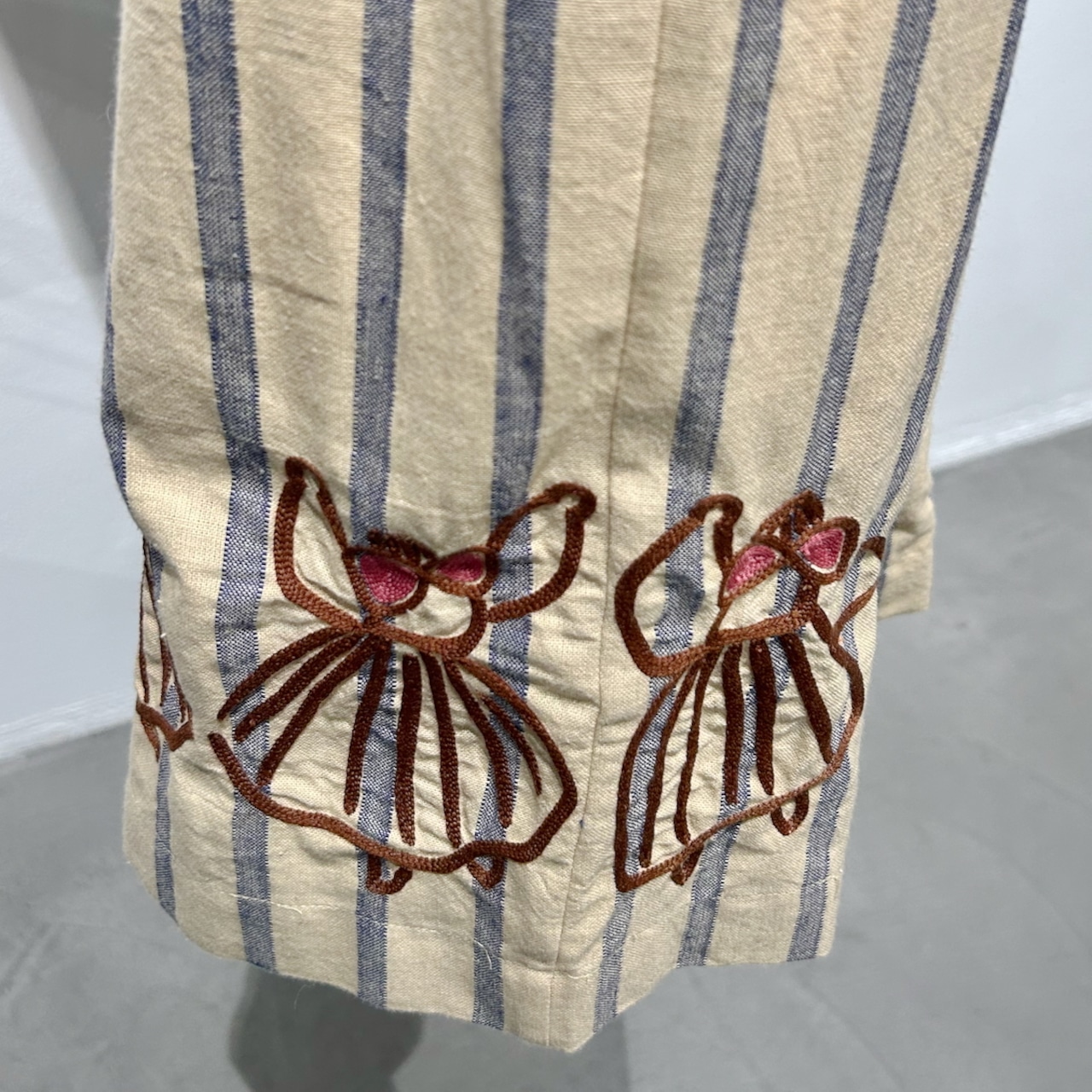 BUNON(ブノン) Hand Print & Dance Embroidery Balloon Skirt ストライプ+刺繍 スカート