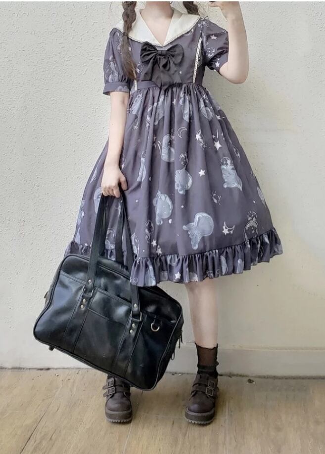 原宿系 ロリータ ゴスロリ クラゲ柄 セーラー風 膝丈 ワンピース コスプレ オフ会 イベント ろりーた ワンピース 個性的 ワンピース Joliefille
