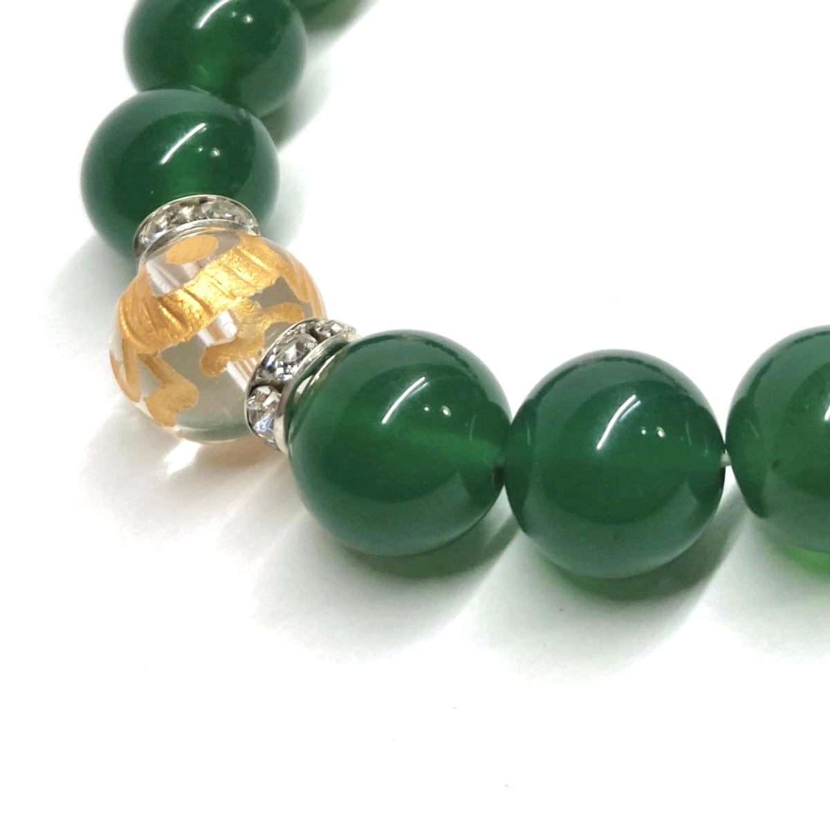 12mm 四神獣金彫水晶×緑瑪瑙 パワーストーン ブレスレット天然石 運気
