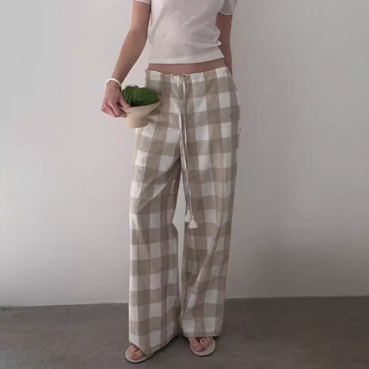 Souple Drawstring Check Pants F0611