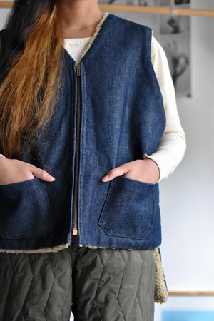 70's- vintage "denim boa vest"