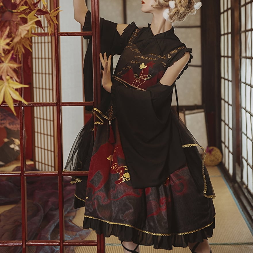 中国風のロリータJSKドレスバイオリン猫弓ロリータジャンパースカート