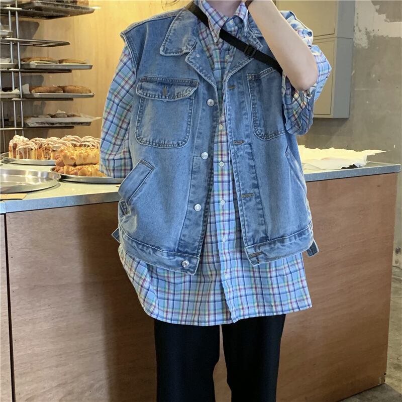 デニムベストベストジャケットレディース2020年秋新バージョンレトロワイルドネットレッドノースリーブチョッキトップトレンド クレセントシティ48077876360