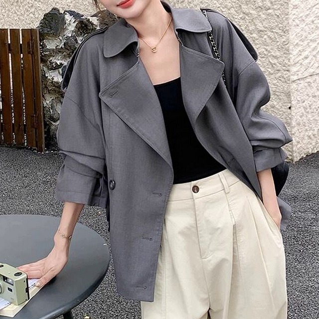 カジュアルグレーショートトレンチジャケット　B0165