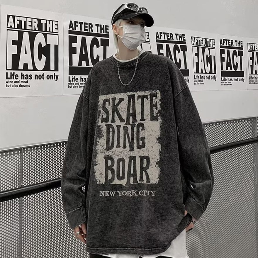 サブカル 服 地雷系 通販 長袖Tシャツ ロンT トップス ロゴプリント ウォッシュド ユーズド 闇かわいい