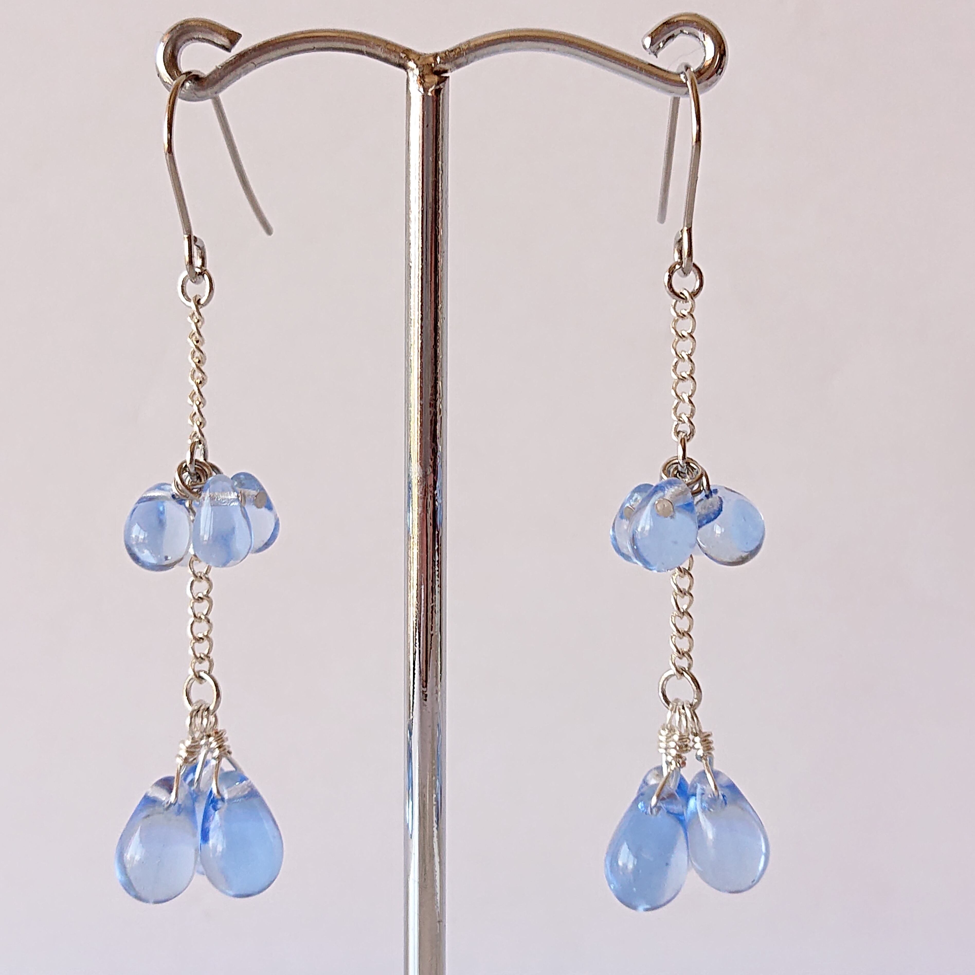 251》ゆれる雫＊チェコガラスドロップ＊クリスタルブルー | KIKI