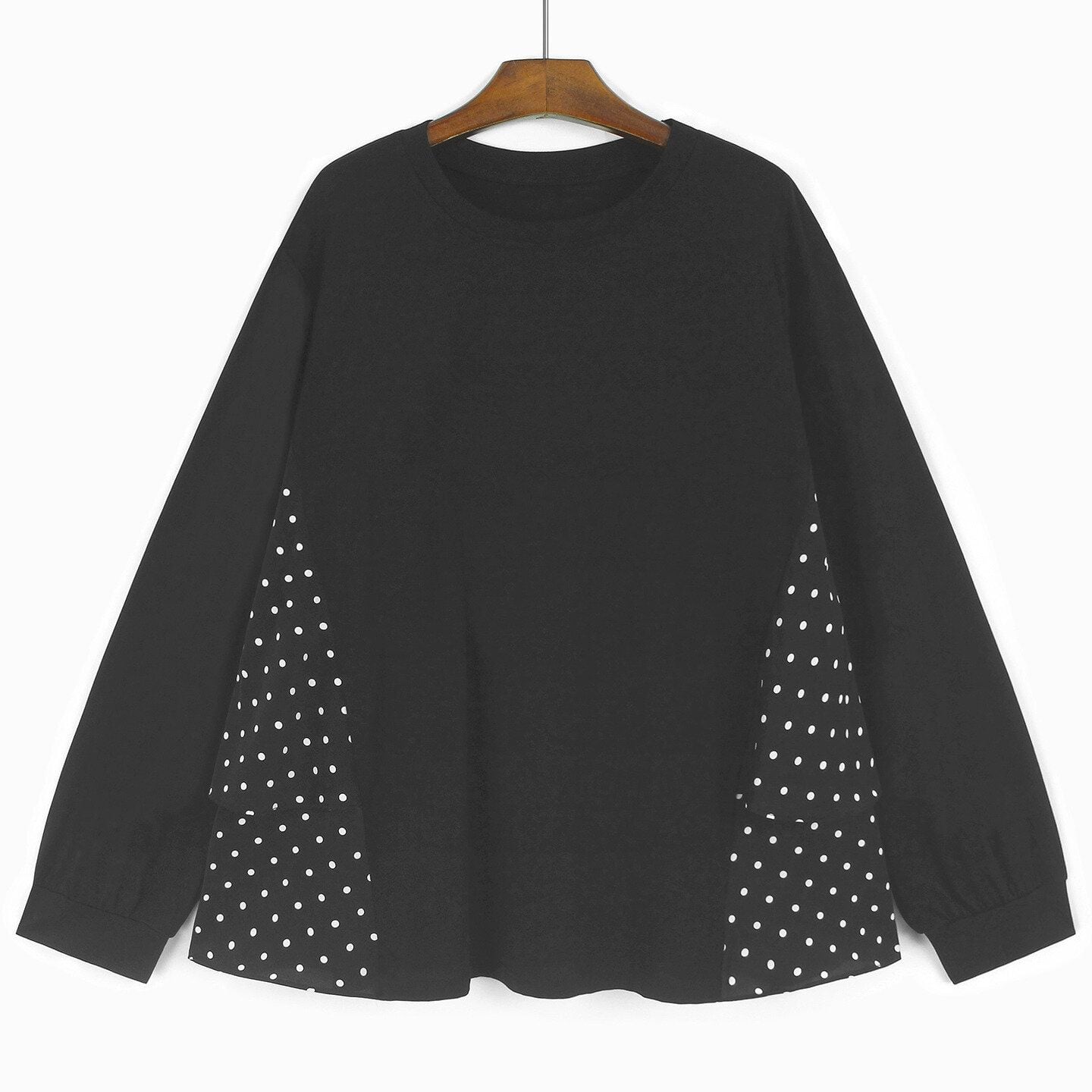 POLKA DOT PANEL LONG SLEEVE T SHIRT TOP M-14543