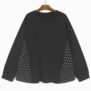 POLKA DOT PANEL LONG SLEEVE T SHIRT TOP M-14543