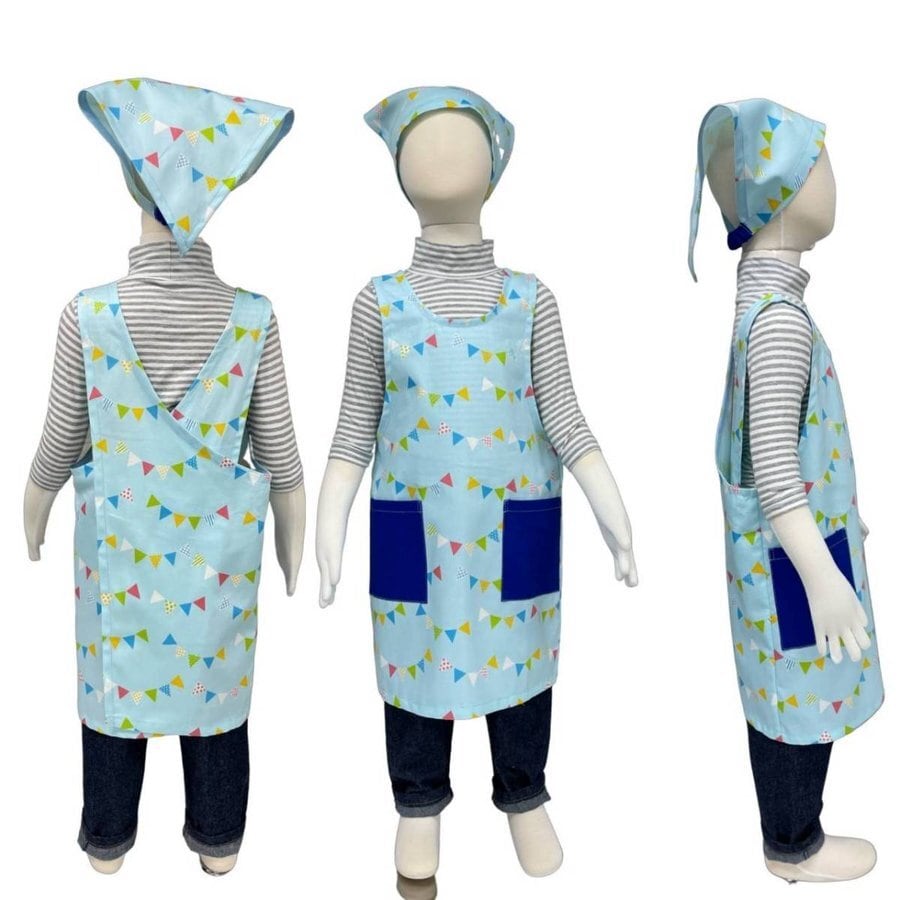 キッズ エプロン 三角巾 110サイズ 食育 保育園 3歳児 3才 ピンク 無地