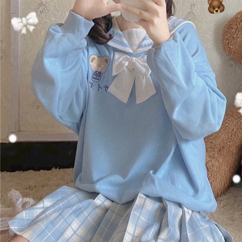 刺繍ネイビーカラープルオーバー セーター レディーススプリングオータムルーズブラウス 大人ガーリー スウィート キュート カジュアル 春物 秋物 萌量不足67741284419